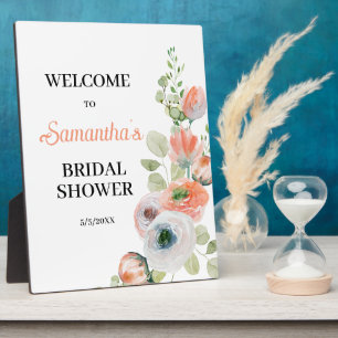 Peach and White Floral Bridal Shower Welcome Plaque
