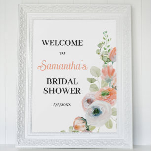 Peach and White Floral Bridal Shower Welcome Poster