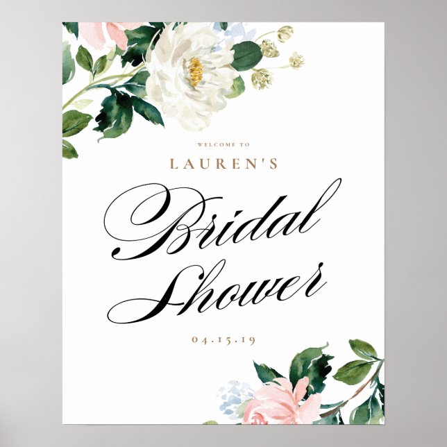 Peach and White Floral Bridal Shower Welcome Sign (Front)