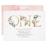 Peach and White Floral First Birthday Invitation
