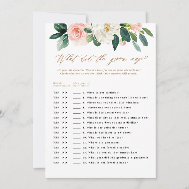 Peach and White Floral Groom Says Game Invitation (Front)