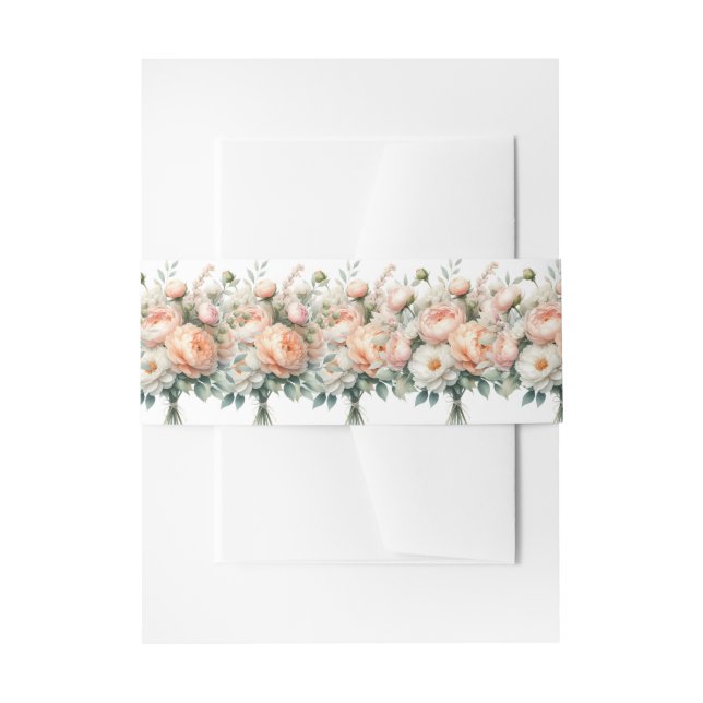 Peach and White Floral Invitation Belly Band (Front Example)