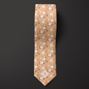 Peach and White Floral Monogram Tie