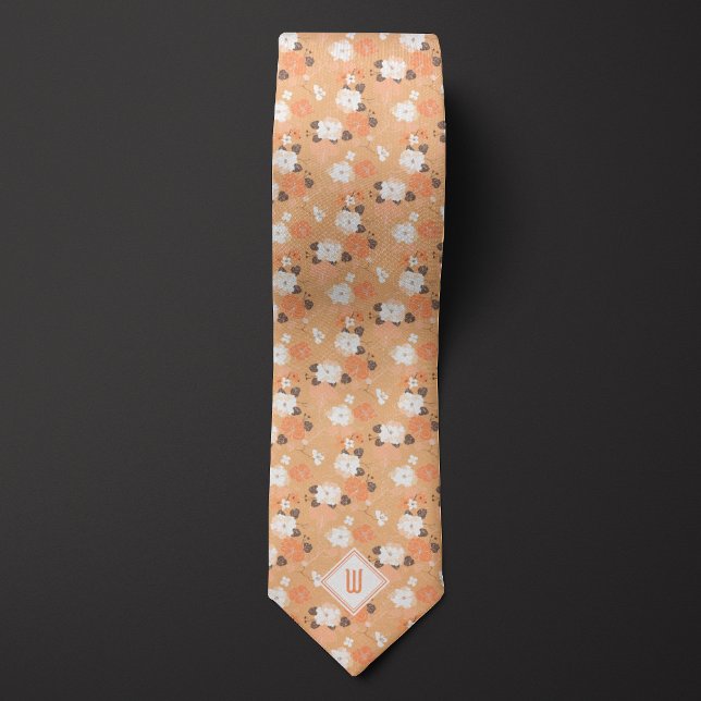 Peach and White Floral Monogram Tie (Creator Uploaded)
