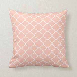 Peach and White Geometric Quatrefoil Pattern Cushion