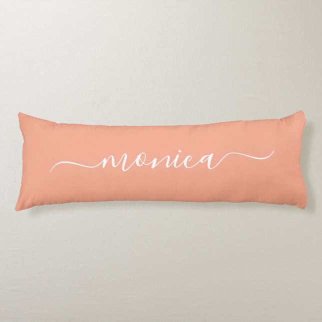 Peach and White Girly Signature Name Body Cushion (Front)