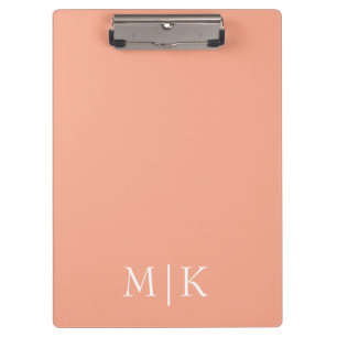 Peach and White Modern Monogram Clipboard
