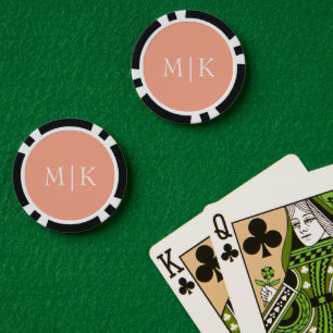 Peach and White Modern Monogram Poker Chips