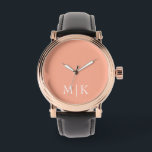 Peach and White | Modern Monogram Watch<br><div class="desc">This modern design features a rich Peach background,  with your initials in bold white text for a look that is simple and stylish,  yet professional.</div>
