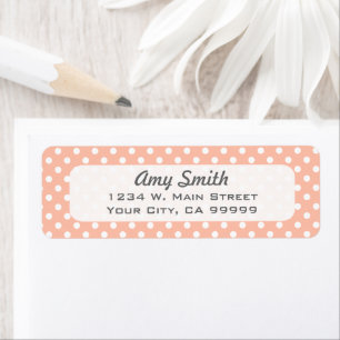 Peach and White Polka Dots Pattern Return Address Label