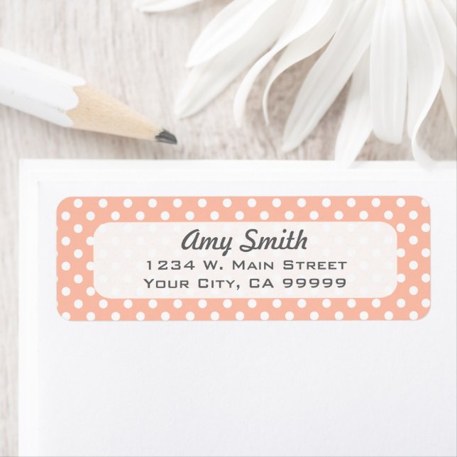 Peach and White Polka Dots Pattern Return Address Label (Insitu)