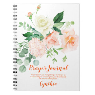 Peach and White Roses Greenery Prayer Journal