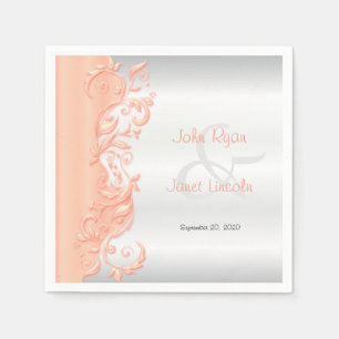 Peach and White Satin Wedding Napkin