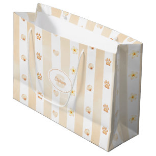 Peach and White Stripe - Hearts, Flower, Paw Print Large Gift Bag