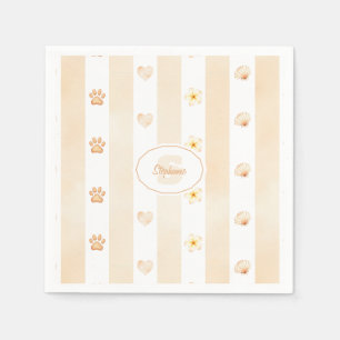 Peach and White Stripe - Hearts, Flower, Paw Print Napkin