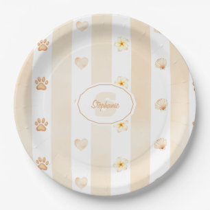 Peach and White Stripe - Hearts, Flower, Paw Print Paper Plate