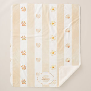 Peach and White Stripe - Hearts, Flower, Paw Print Sherpa Blanket