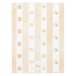 Peach and White Stripe - Hearts, Flower, Paw Print Tablecloth