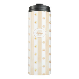 Peach and White Stripe - Hearts, Flower, Paw Print Thermal Tumbler