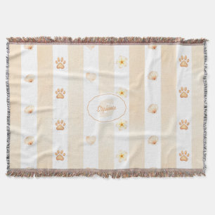 Peach and White Stripe - Hearts, Flower, Paw Print Throw Blanket