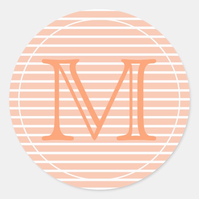 Peach and White Stripes Classic Round Sticker (Front)