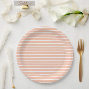 Peach and White Stripes Paper Plate