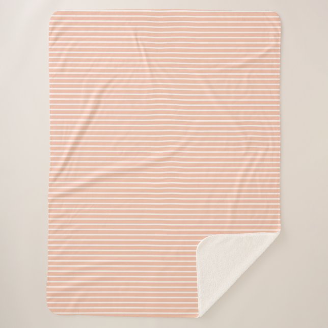 Peach and White Stripes Sherpa Blanket (Front)
