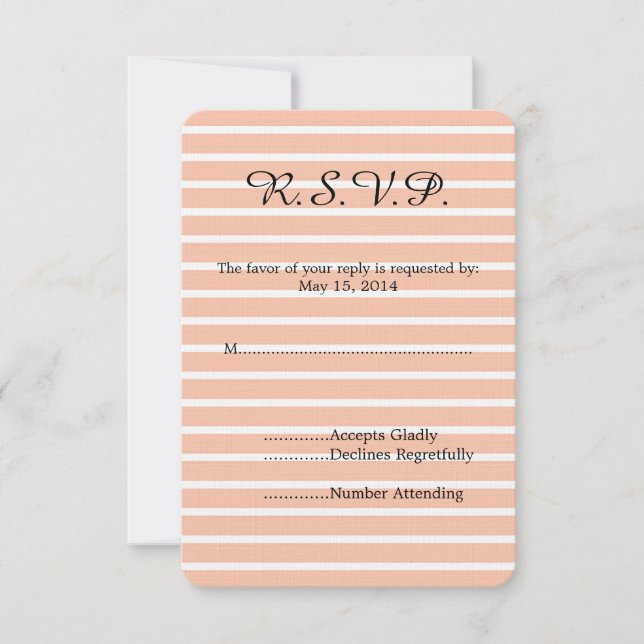Peach and White Stripes Wedding RSVP Card (Front)