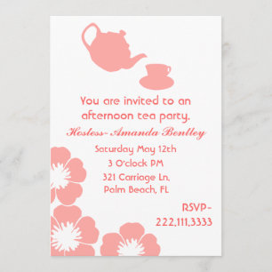 Peach and White Tea Party Invitation