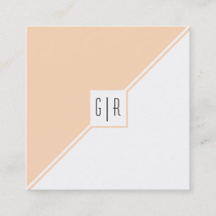 Peach and white triangles and monogram modern square business card