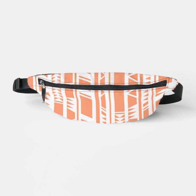 Peach and white tribal print pattern bum bags (Front)