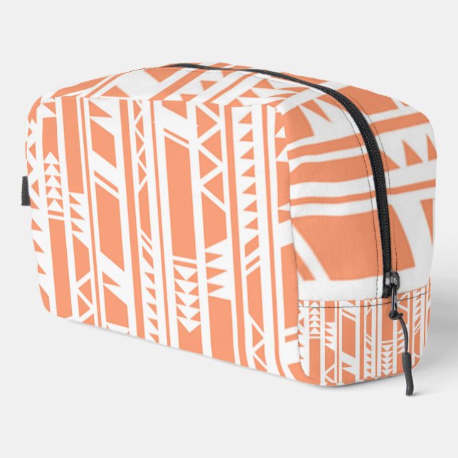 Peach and white tribal print pattern dopp kit (Right Corner)