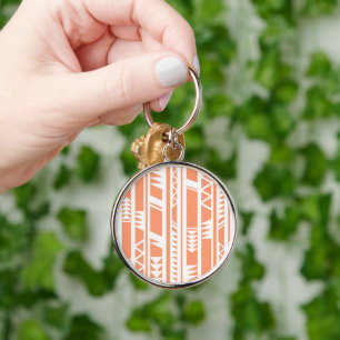 Peach and white tribal print pattern key ring