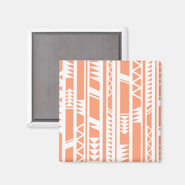 Peach and white tribal print pattern magnet (Front/Back)
