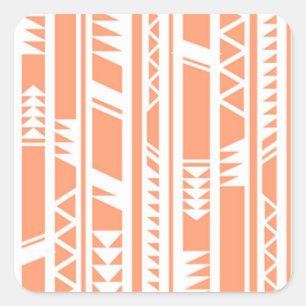 Peach and white tribal print pattern square sticker