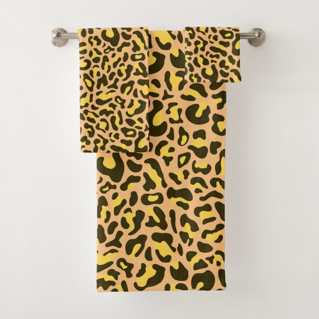 Peach and Yellow Leopard Print Trendy Bath Towel Set (Insitu)