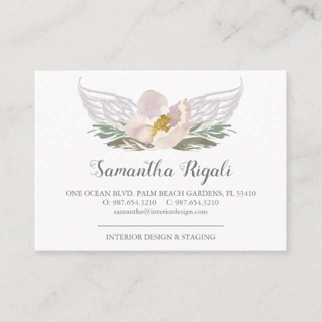 Peach Angel Wings Floral Business Cards (Front)