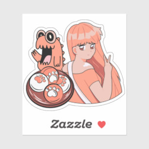 Peach Anime Girl with Cat Paw Mochis and Funny Din