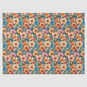 Peach Apricot and Mauve Floral Tissue Paper