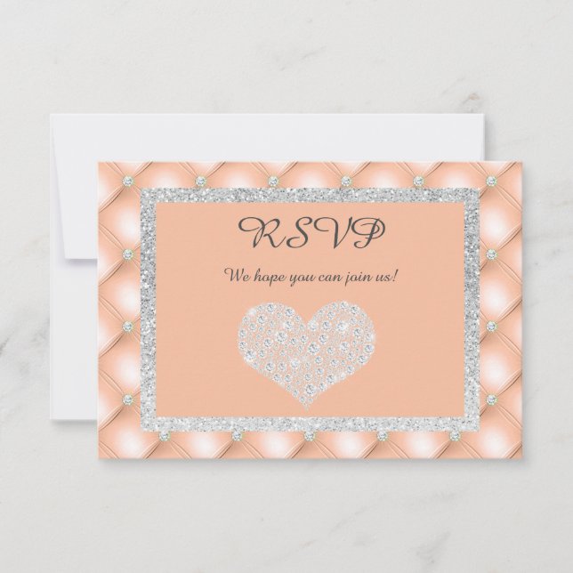 PEACH APRICOT HEART DIAMOND RSVP RESPONSE CARD (Front)