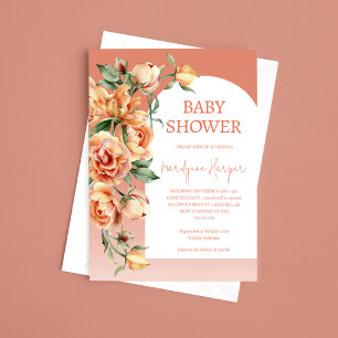 Peach Apricot Peony Baby Shower Invitation