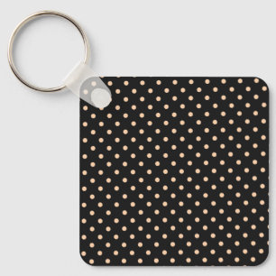 Peach Apricot Polka Dots on a Black Background Key Ring