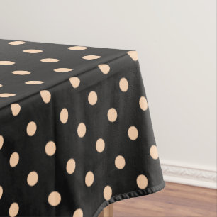 Peach Apricot Polka Dots on a Black Background Tablecloth