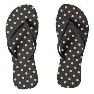 Peach Apricot Polka Dots on a Black Background Thongs