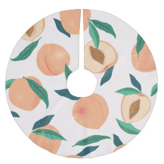 Peach Apricot: Tropical Seamless Pattern. Brushed Polyester Tree Skirt