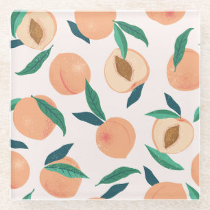 Peach Apricot: Tropical Seamless Pattern. Glass Coaster