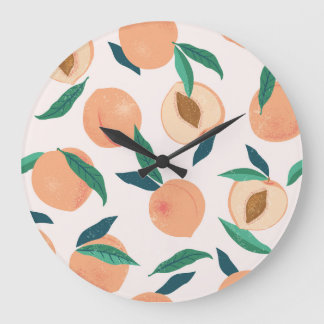 Peach Apricot: Tropical Seamless Pattern. Large Clock