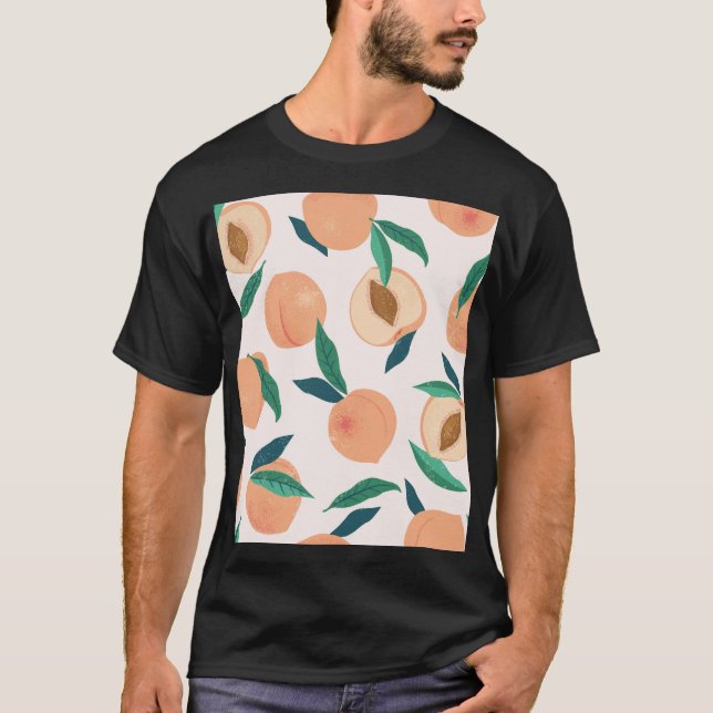 Peach Apricot: Tropical Seamless Pattern. T-Shirt (Front)
