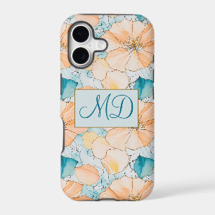 Peach Aqua Botanical Fluid Watercolor Floral