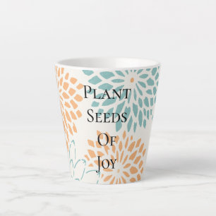Peach Aqua Floral Blossoms Joy Poem Latte Mug